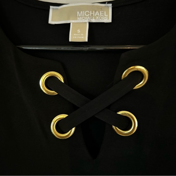 Michael Kors Small Black Bodycon Mini Sleeveless Dress with Gold Eyelets - Picture 3 of 5